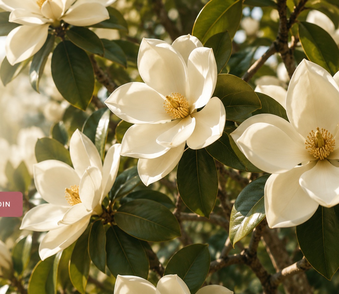 Southern magnolia blossoms in soft morning light