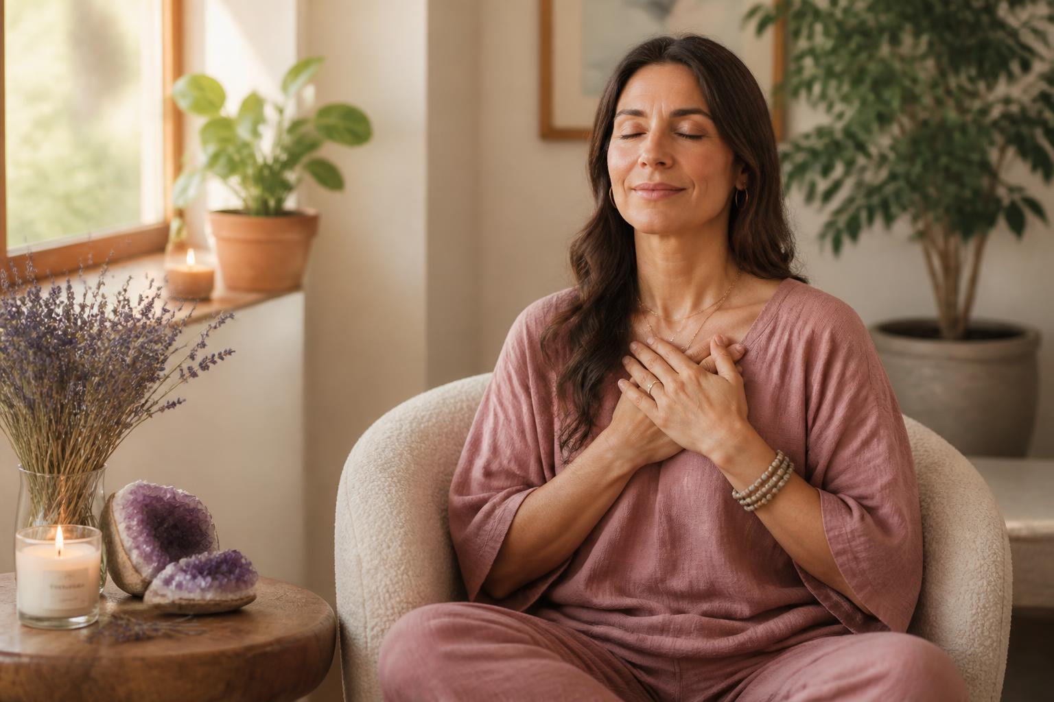 Katy Kennedy guiding a virtual Reiki and sound bowl session with a client visible on screen