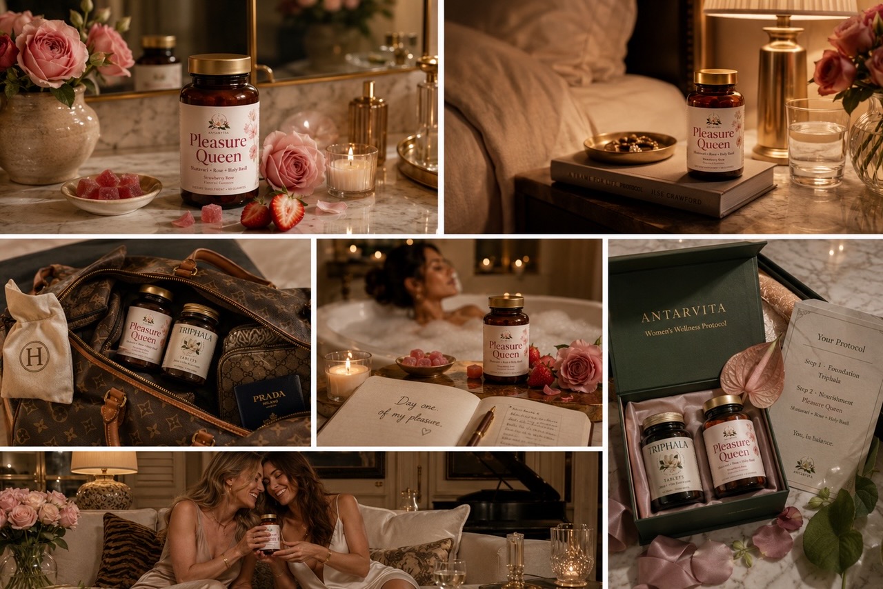 Pleasure Queen editorial contact sheet — boudoir, bath and vanity moments