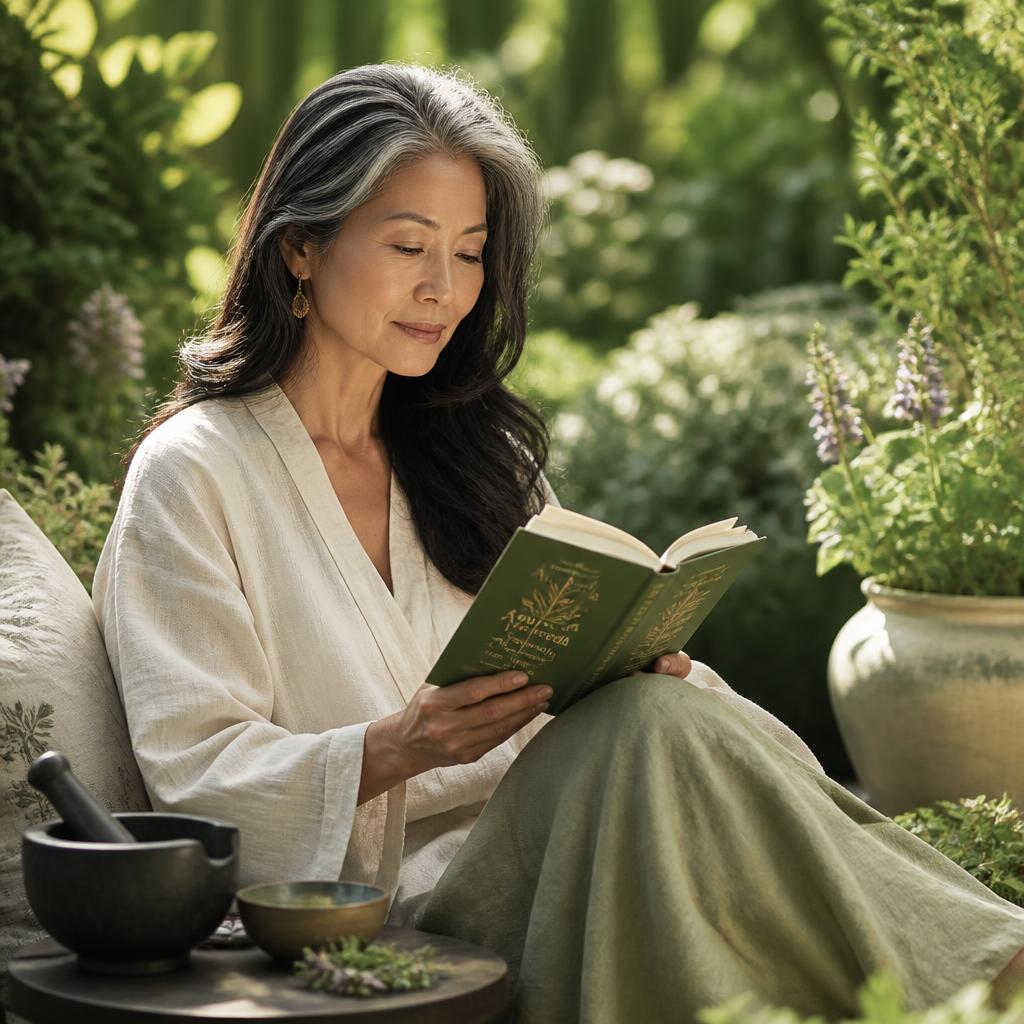 A woman preparing herbs in her sunlit kitchen — the Antarvita Foundations Collection.