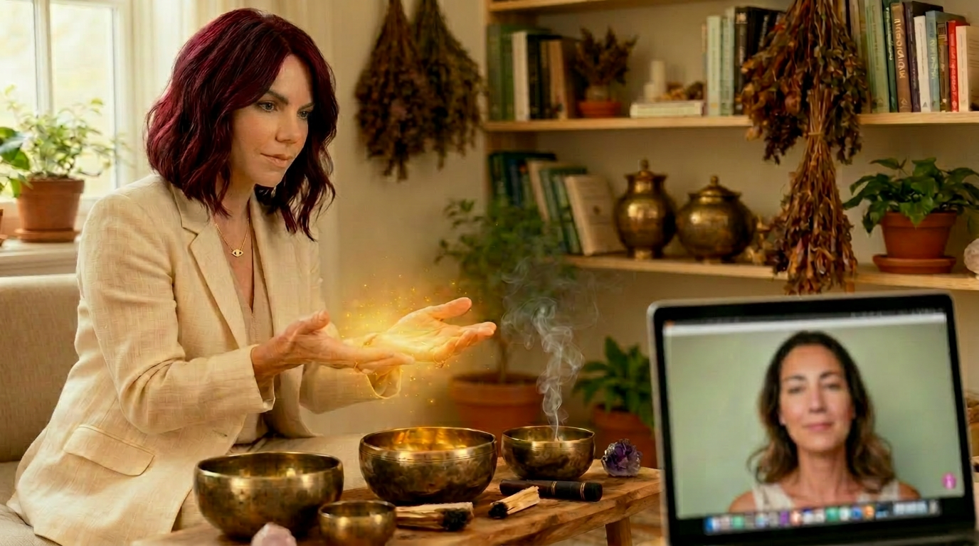 Katy Kennedy guiding a remote energy healing session