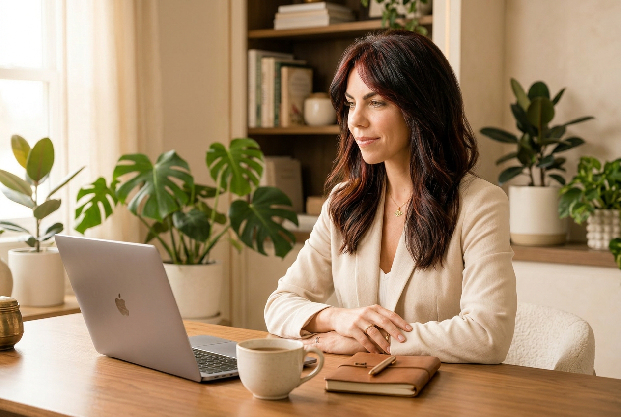 Katy Kennedy on a Zoom consultation with a wellness client