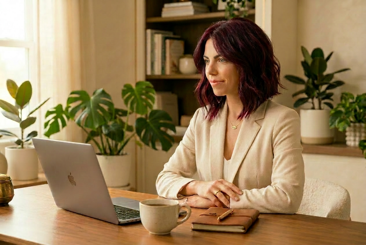 Katy Kennedy on a Zoom consultation with a wellness client